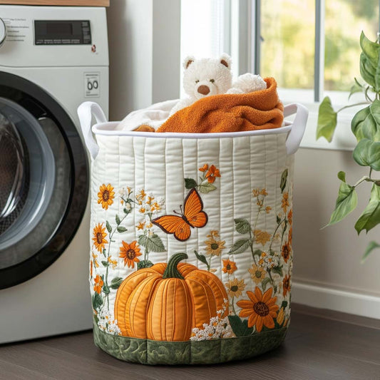 Cesto portabiancheria trapuntato con foglie d’autunno