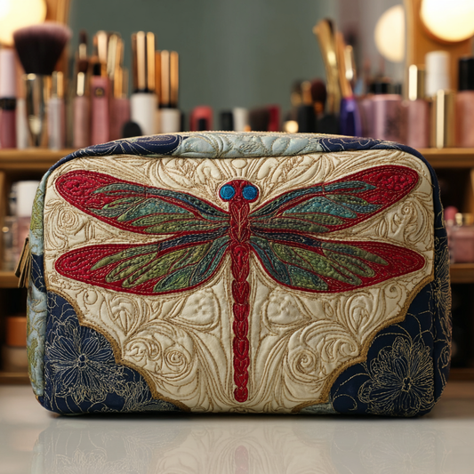 Beauty case trapuntato con libellula delicata