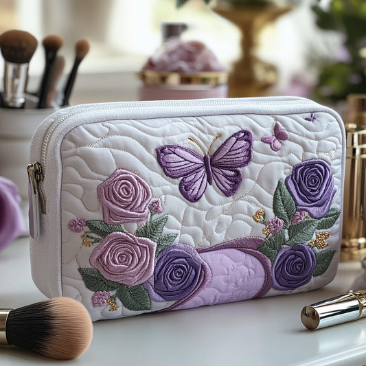 Beauty case trapuntato in tonalità viola elegante