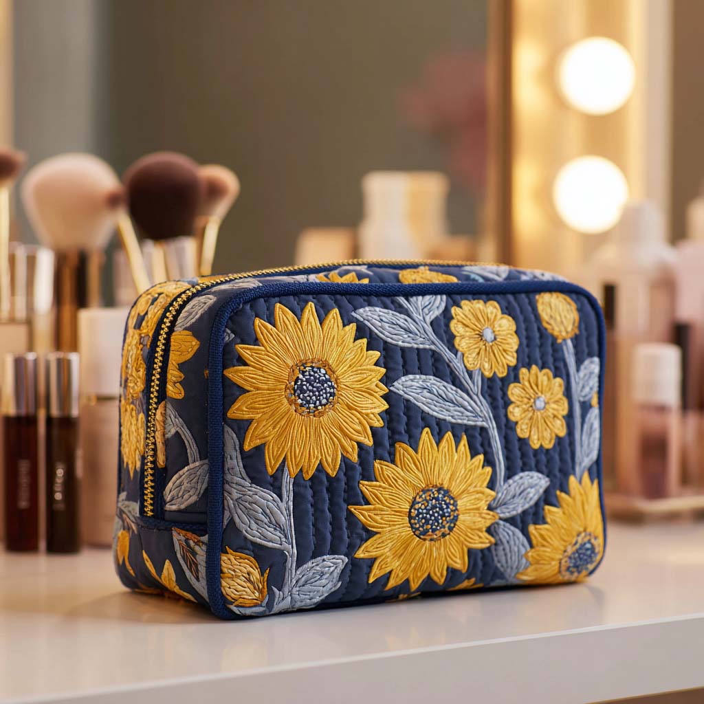 Beauty case trapuntato con fiore luminoso