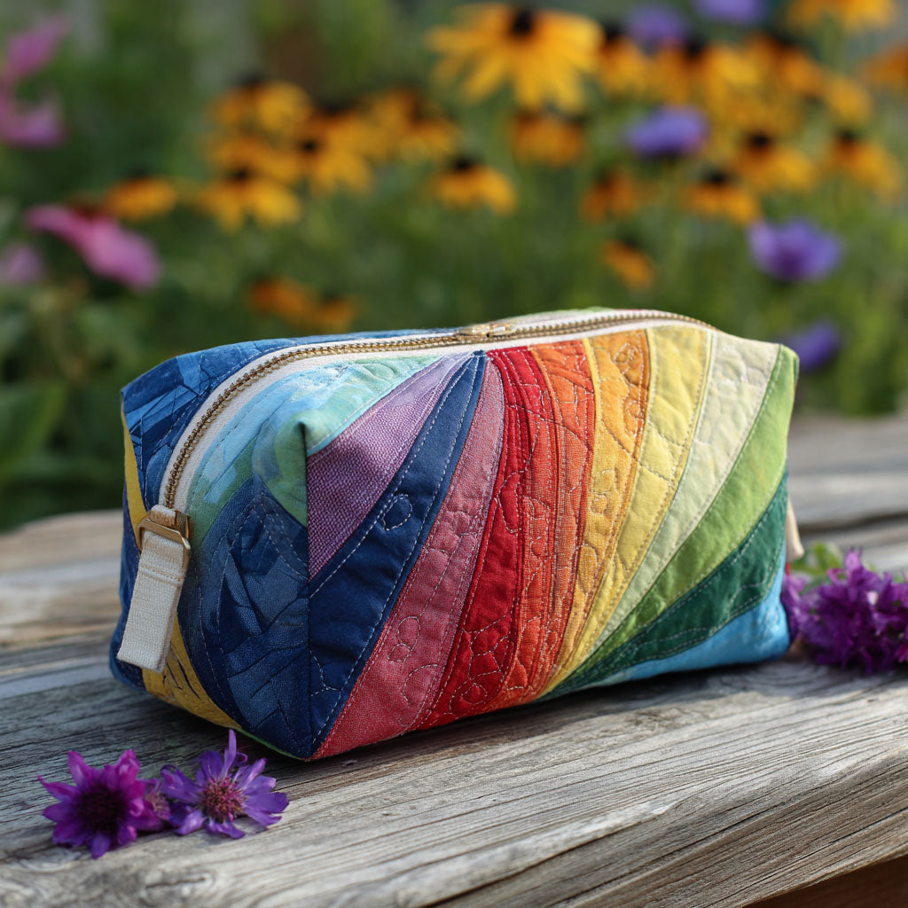 Beauty case trapuntato con arcobaleno fluido