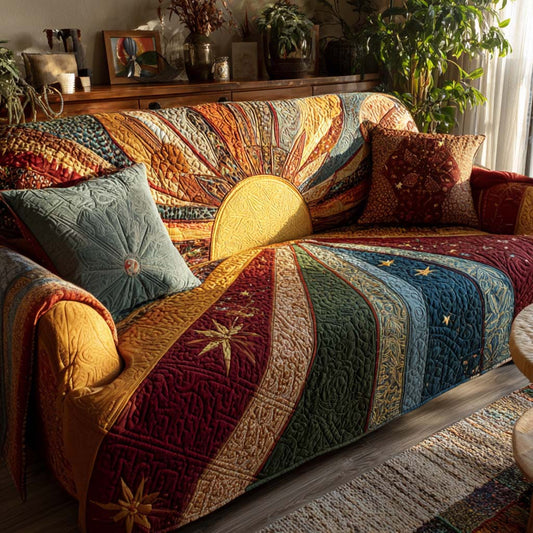 Copridivano trapuntato patchwork rustico all’alba