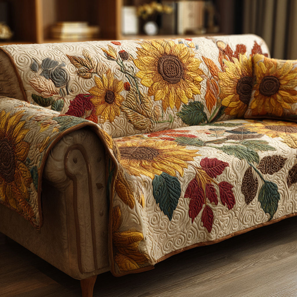 Copridivano trapuntato con girasoli rustici