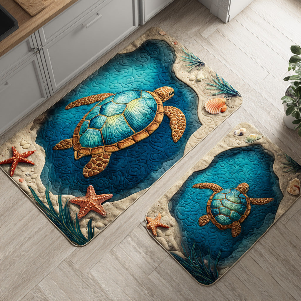 Tappeto da cucina antiscivolo con fiori e mare