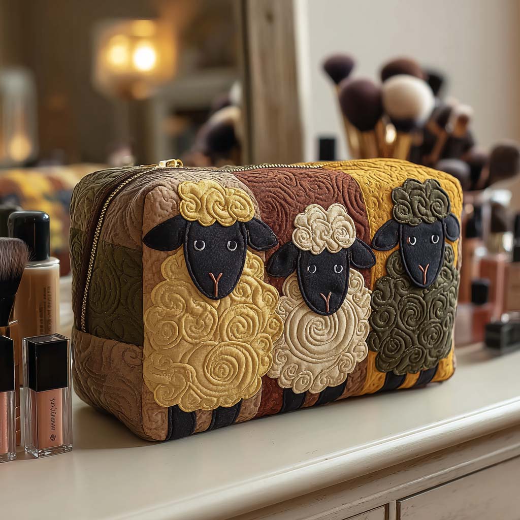 Beauty case trapuntato con trio di pecore