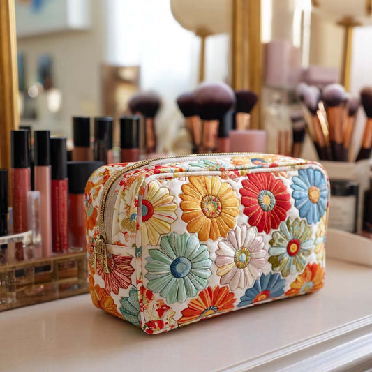 Beauty case trapuntato con petali splendenti