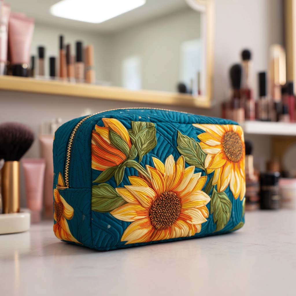 Beauty case trapuntato con fiore allegro