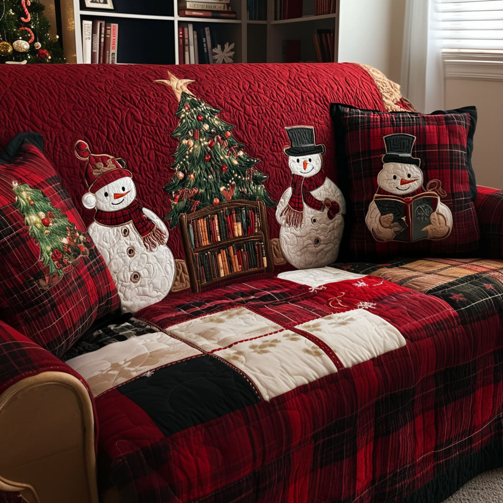 Copridivano trapuntato con pupazzi di neve