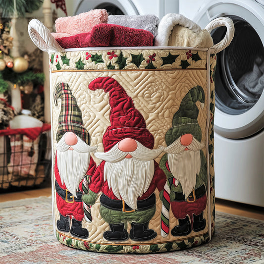 Cesto portabiancheria trapuntato con gnomi decorativi