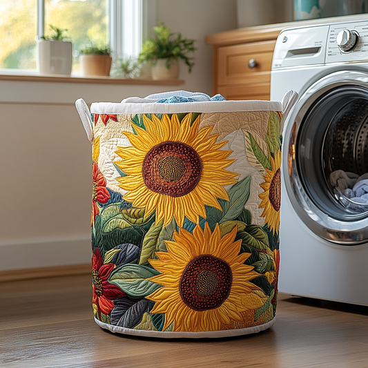 Cesto portabiancheria trapuntato con girasoli