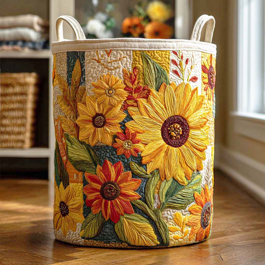 Cesto portabiancheria trapuntato con girasole