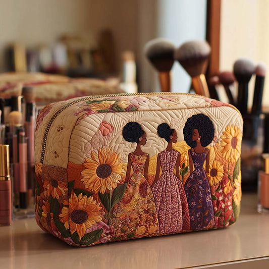 Beauty case trapuntato con girasoli luminosi