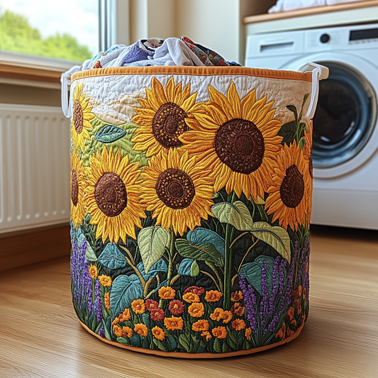 Cesto portabiancheria trapuntato con girasoli