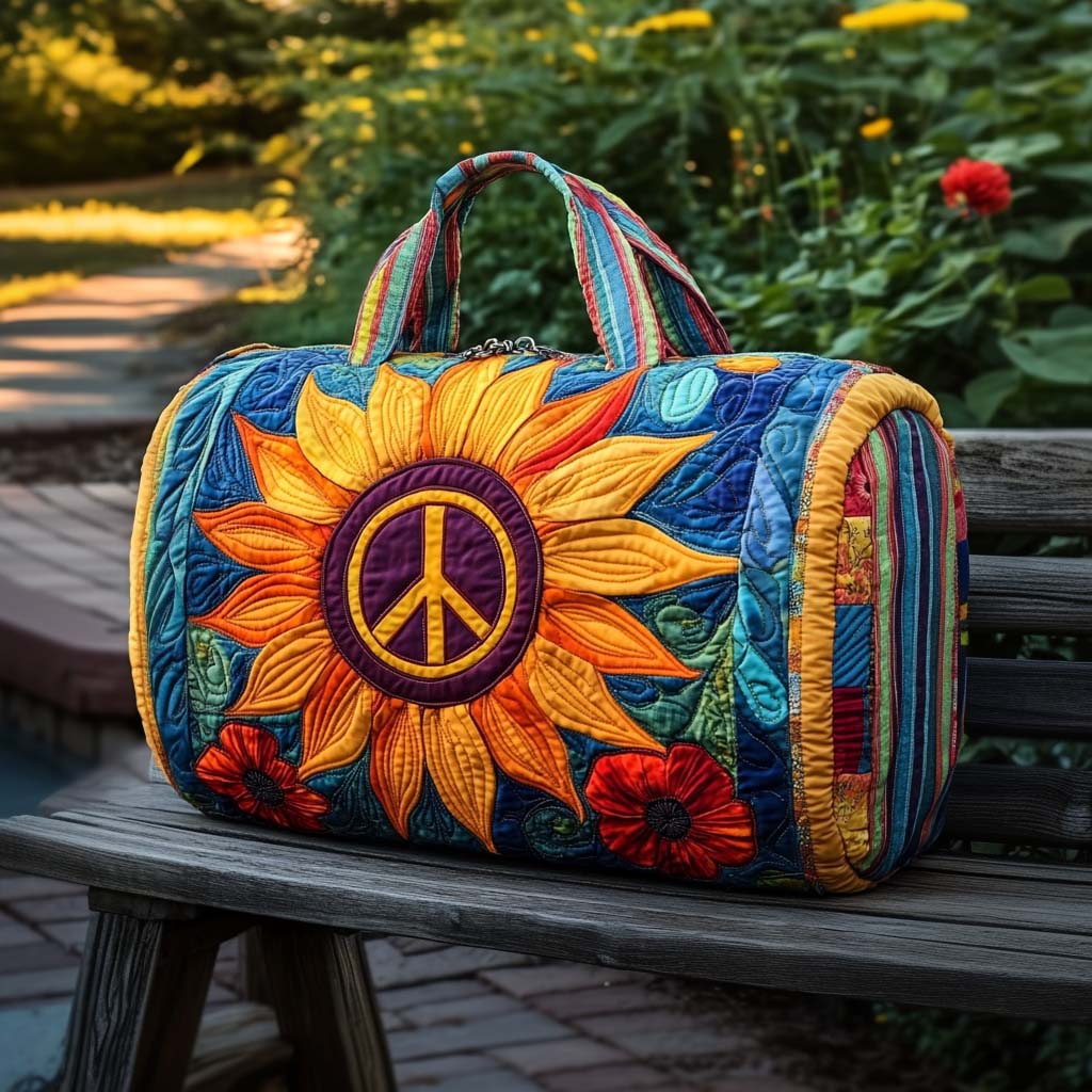 Borsa da viaggio trapuntata con sole e simbolo pace