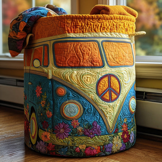 Cesto portabiancheria trapuntato in stile hippie colorato