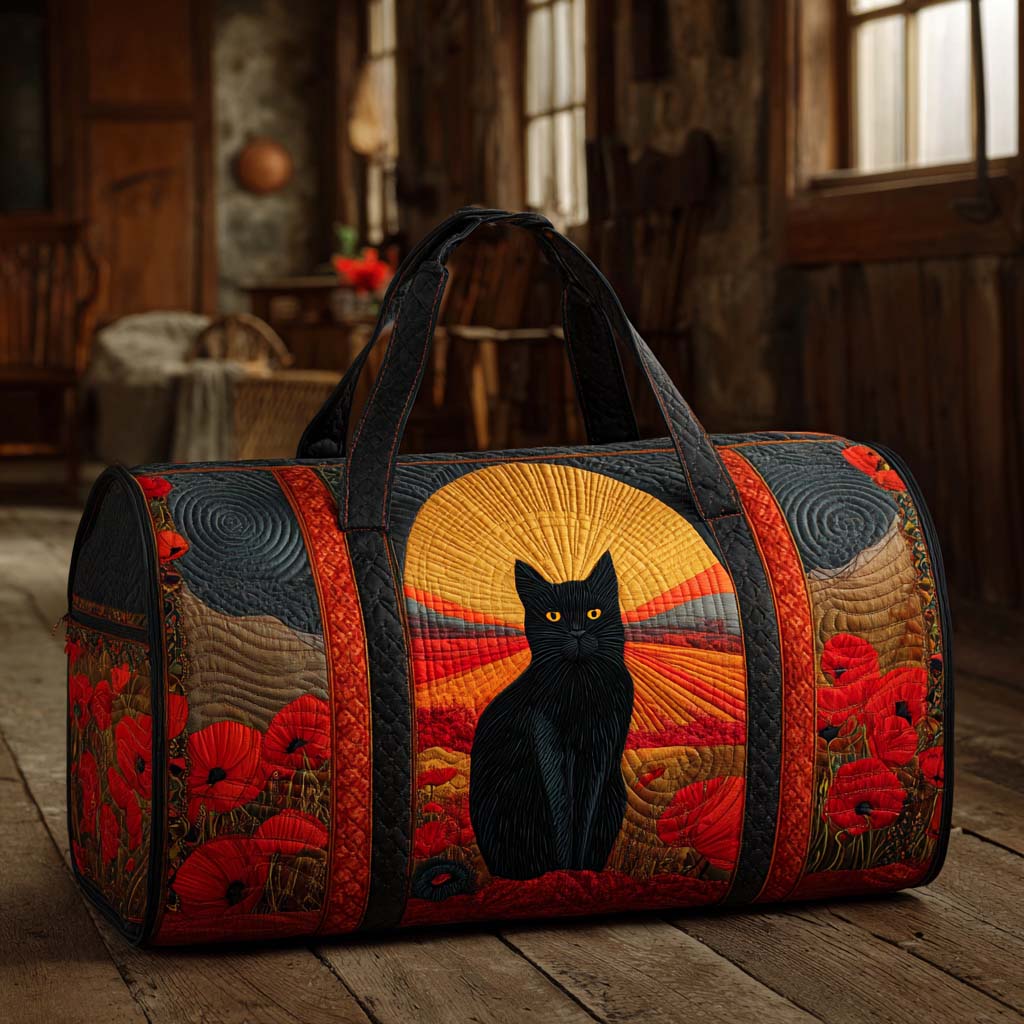 Borsa da viaggio trapuntata con gatti al tramonto
