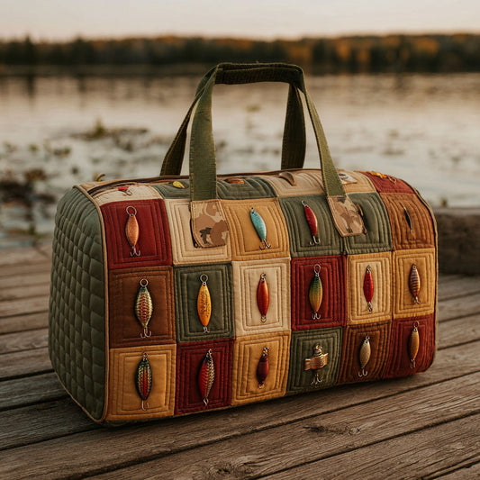 Borsa a tracolla imbottita con motivo pesca