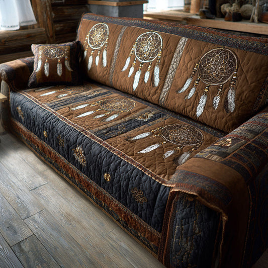 Copridivano trapuntato con motivo tribale notturno