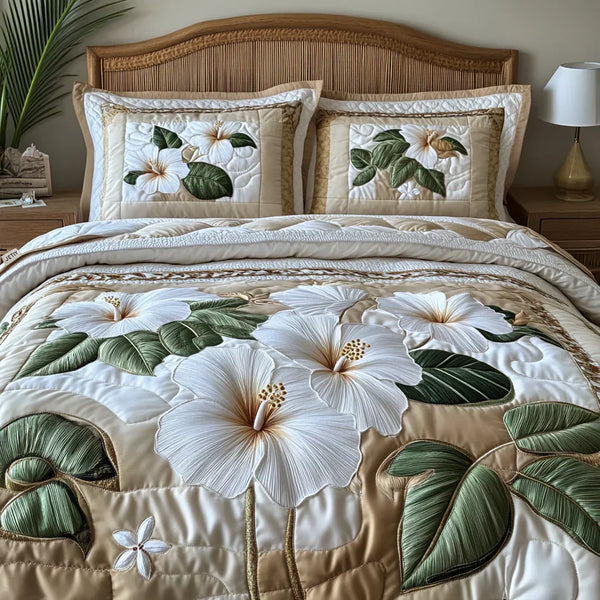 Set di biancheria da letto trapuntata in 3 pezzi - Ibisco Bianco