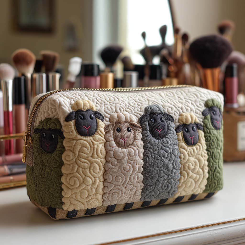Beauty case trapuntato con pecore